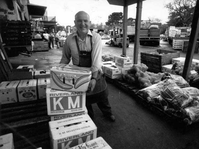 East End Market fruit seller Doug Moulds, at his market stall, September 1988