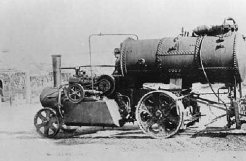 'Mann' steam wagon and tar sprayer
 used during the construction of the Torrens Gorge Road