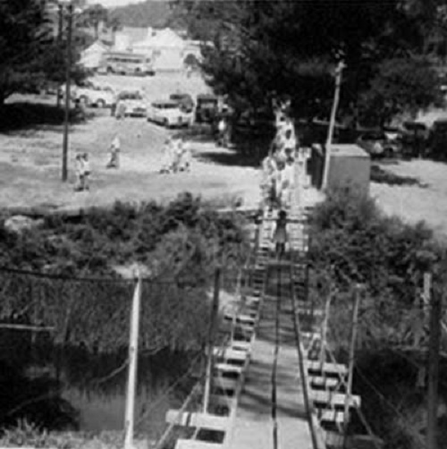 Old swing bridge over thr River Torrens at the picnic Grounds